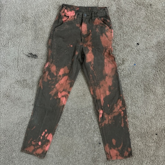 Green Tie Dye Bleached Cargo Pants Size XXS - Picture 3 of 5
